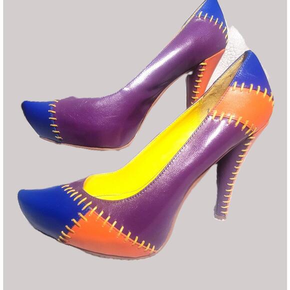 Chinese Laundry Mardi Gras Patchwork Leather High Heel Pumps - Size 6.5 - Picture 6 of 9